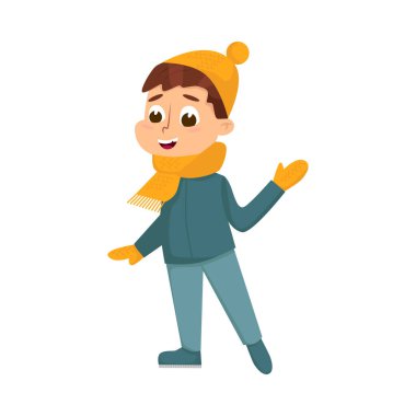 Neşeli Çocuk Yürüyüşü ve Keyifli Kış Tatili Vektör Çizimi