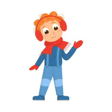 Neşeli Çocuk Yürüyüşü ve Keyifli Kış Tatili Vektör Çizimi