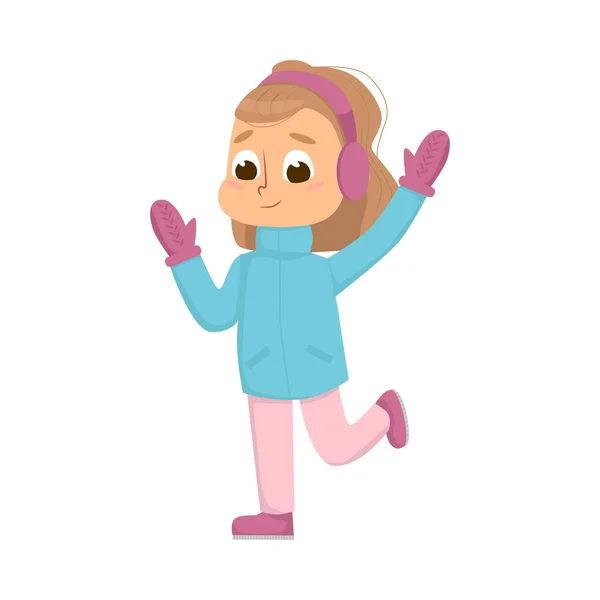 Veselý dívka chůze a těší zimní dovolená vektorové ilustrace — Stockový vektor