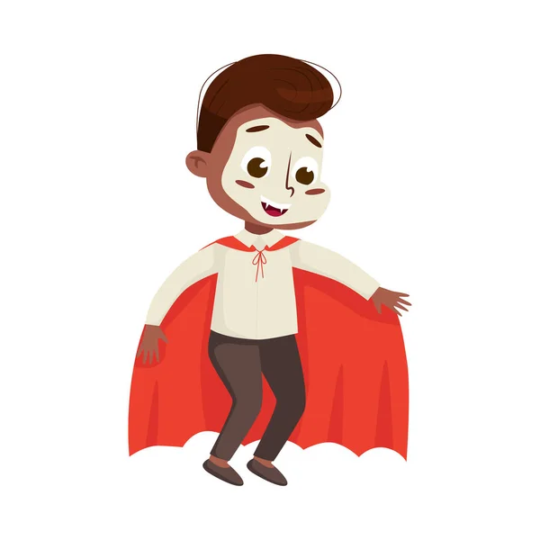 Cute Boy Dressed in Halloween Dracula Costume Vector Illustration — 스톡 벡터