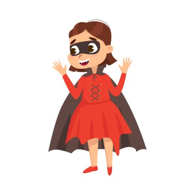 Cadılar Bayramı Drakula Kostüm Vektörü İllüstrasyonu Giydirilmiş Şirin Kız
