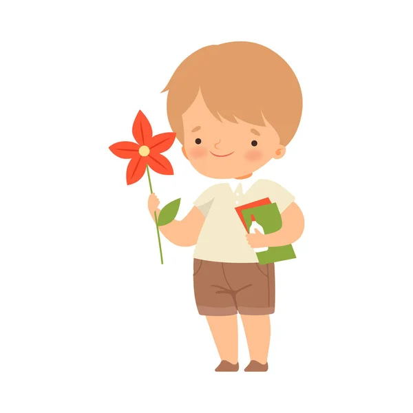 Little Boy mostrando ilustración vectorial de flor de papel hecha a mano — Archivo Imágenes Vectoriales