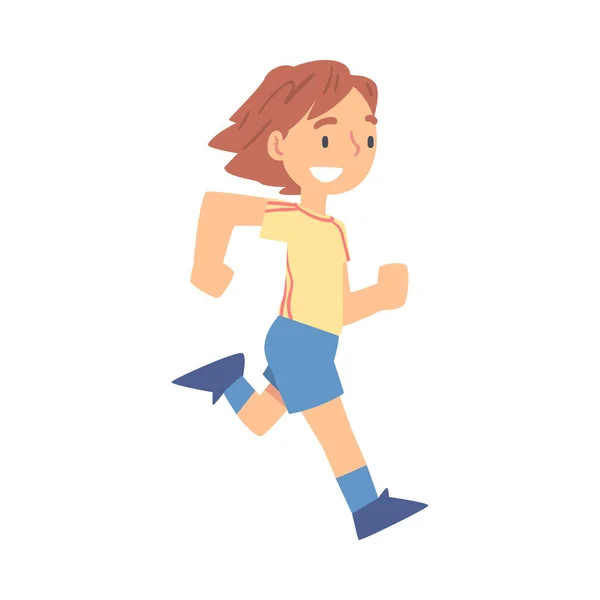 Hardlopen meisje karakter, Kid doet sport, gezonde Lifestyle Concept Cartoon Style Vector Illustratie — Stockvector