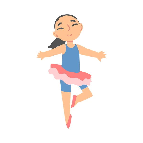 Flicka Balett Dancer, Little Ballerina bär Tutu klänning, hälsosam livsstil koncept tecknad stil vektor illustration — Stock vektor