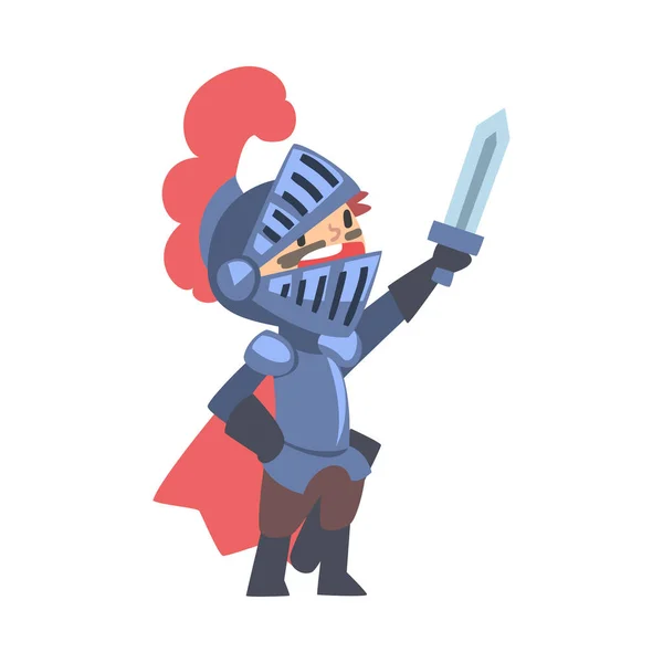 Carácter de caballero en armadura con espada Dibujos animados Estilo Vector Ilustración — Vector de stock