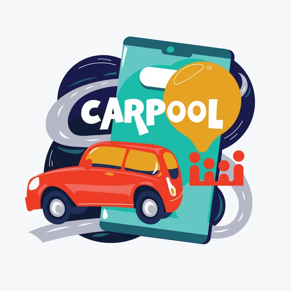 Skupina Osob Společném Cestování Carpooling Registračním Karpool Mobile Aplikace — Stockový vektor