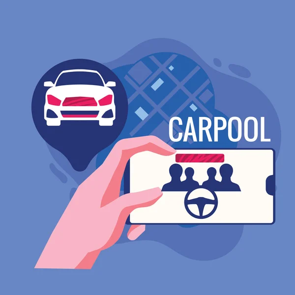 Skupina Osob Společném Cestování Carpooling Registračním Karpool Mobile Aplikace — Stockový vektor