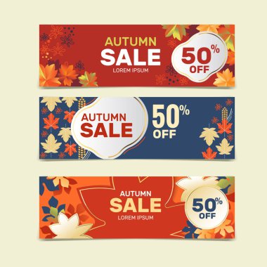 Yaprak arka plan ve altın yüzük ile Sonbahar Satılık Banner şablonu. Sonbahar Satış Sezonu 