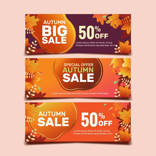 Fall Sale Banner Template Leaves Background Gold Ring Autumn Sale — Stock Vector