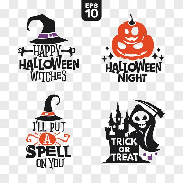 Set Von Silhouetten Halloween Symbole Mit Zitat Für Party Dekoration — Stockvektor