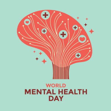 World Mental Health Day Concept Vector Illustration. Brain with positive mind clipart