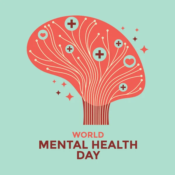 World Mental Health Day Concept Vector Illustration Inglês Cérebro Com —  Vetores de Stock