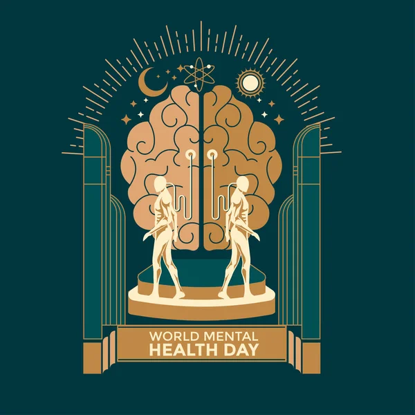 World Mental Health Day Concept Vector Illustration Inglês Cérebro Humano — Vetor de Stock