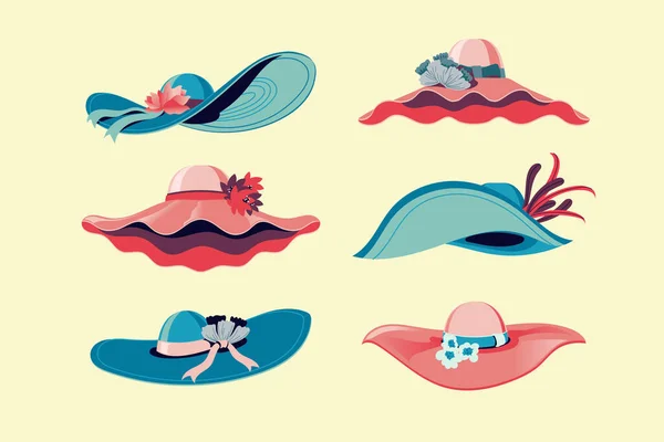 Coloridos Sombreros Derby Kentucky Set Vector Illustration — Archivo Imágenes Vectoriales