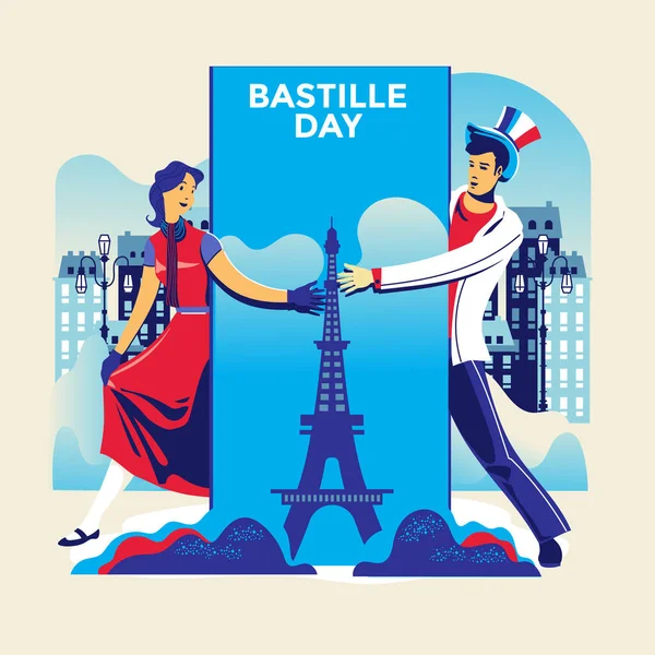Illustration Happy Bastille Day Flyer Greeting Card French National Day — Stock Vector
