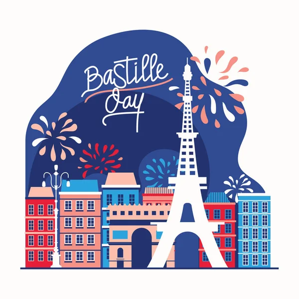 Illustration Happy Bastille Day Flyer Greeting Card French National Day — Stock Vector