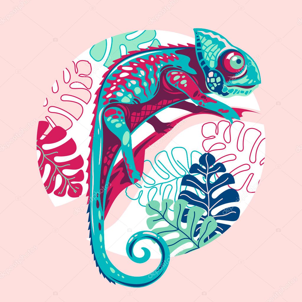 Vector illustration exotic chameleon skin multicolored. Can be used for fashion print design