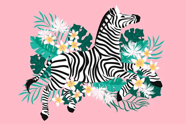 Dzika Zebra Egzotycznym Tropikalnym Tle Kwiatu Nadaje Się Projektowania Druku — Wektor stockowy