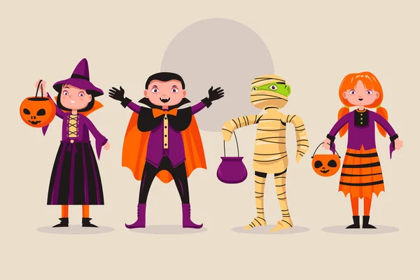 Ensemble Personnage Mignon Enfant Halloween Avec Illustration Vectorielle Costume — Image vectorielle