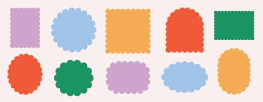 Kafa derisi dalgalı çerçeve çizimi beyaza izole edildi. Eğri daire, oval, dikdörtgen biçim etiketi.