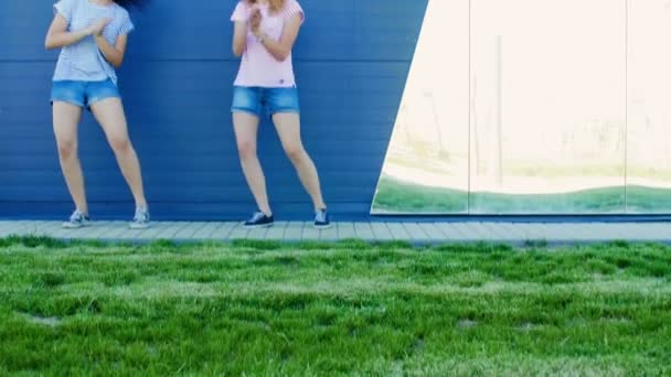 Dívky tančí v parku. — Stock video