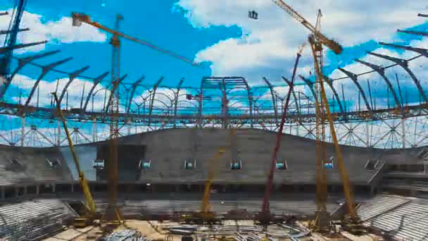 El lapso de tiempo de un estadio de fútbol sitio de construcción. Volgogrado — Vídeo de stock