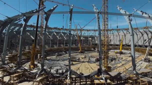 Cable-stayed roof structures of a football stadium — Stock Video