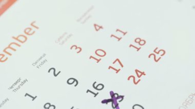 Kağıt takvime el pençe divan duran kadınlar. Ayın 24 'ü.