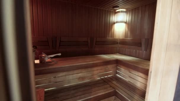 Russian wooden sauna in the spa center — Stock Video