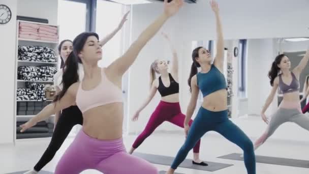 Groep vrouwen die gezonde levensstijl yoga training uitoefenen — Stockvideo