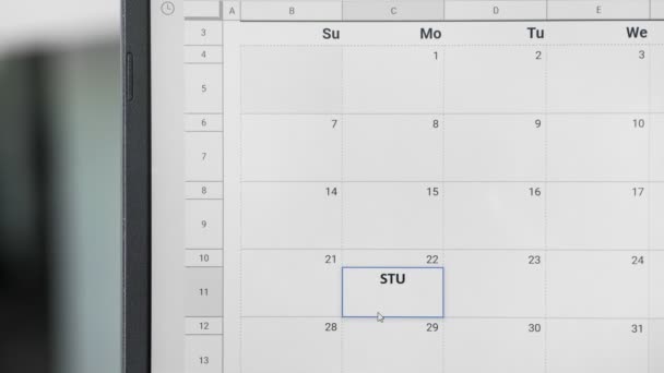 Writing STUDY TIME on monthly weekly planner calendar to remember this date. — Stock Video