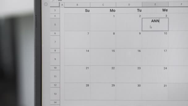 Escribir ANIVERSARIO el día 3 del calendario para recordar esta fecha . — Vídeos de Stock