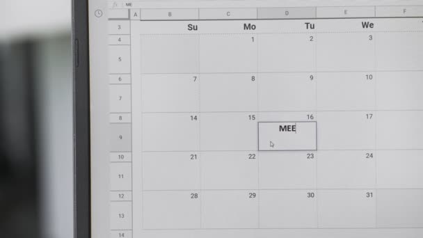 Pisanie Spotkanie na 16 w kalendarzu, aby zapamiętać tę datę. — Wideo stockowe