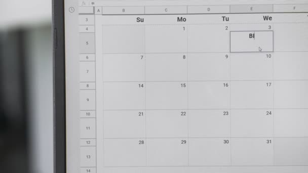 Запис BIRTHDAY на 3-му календарі, щоб запам'ятати цю дату . — стокове відео