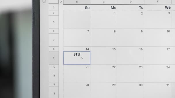 TEMPO DE ESTUDO de escrita no 14o e cópia à semana inteira no calendário para recordar esta data . — Vídeo de Stock