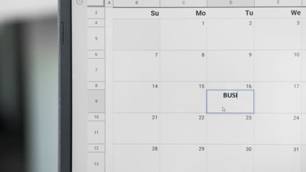 Escribir BUSSINES REUNIÓN el 16 en el calendario para recordar esta fecha . — Vídeos de Stock