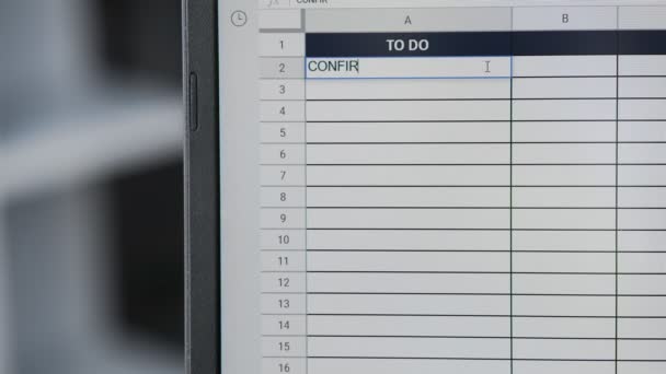 Person marking task CONFIRM MEETINGS WITH CLIENTS in online plan, to-do list — Stock Video