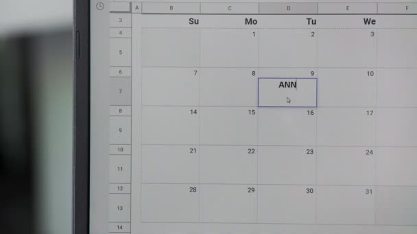 Escribir ANIVERSARIO el día 9 del calendario para recordar esta fecha . — Vídeos de Stock