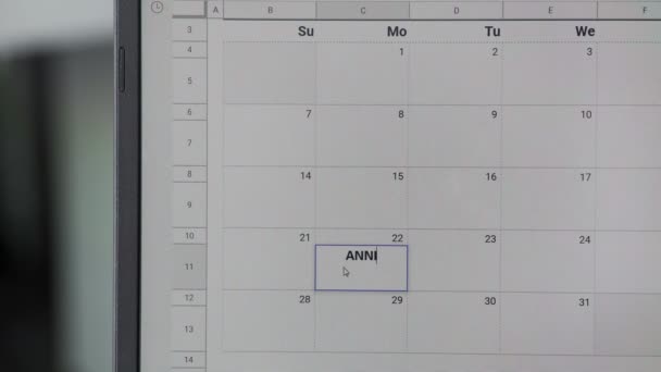 Psaní výročí 22. na kalendář zapamatovat toto datum. — Stock video