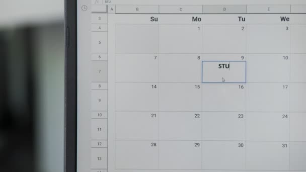 Scrivere il TEMPO DI STUDIO il 9 del calendario per ricordare questa data . — Video Stock