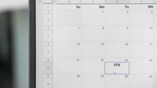 Writing STUDY TIME on 23th on calendar to remember this date. — Stock Video