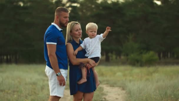 Famille avec enfants marchant dans le parc — Video