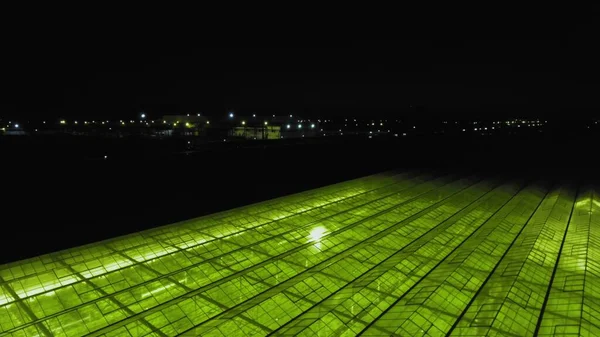 Luftaufnahme des Gewächshauses mit künstlicher Beleuchtung. — Stockfoto