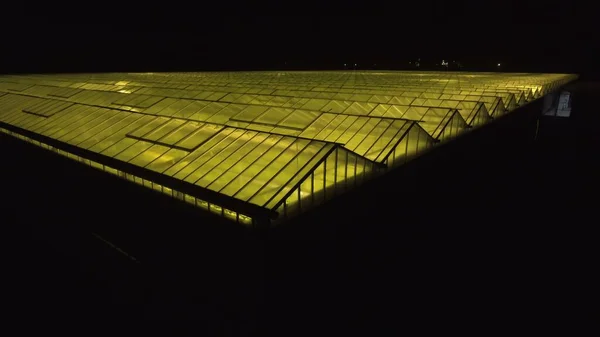 Hermosa vista aérea del gran invernadero con luz en él . —  Fotos de Stock