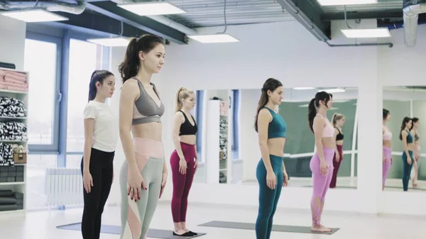 Grupo de mujeres que realizan ejercicios de yoga con un estilo de vida saludable —  Fotos de Stock