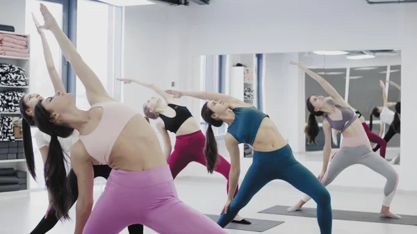 Grupo de mujeres que realizan ejercicios de yoga con un estilo de vida saludable —  Fotos de Stock