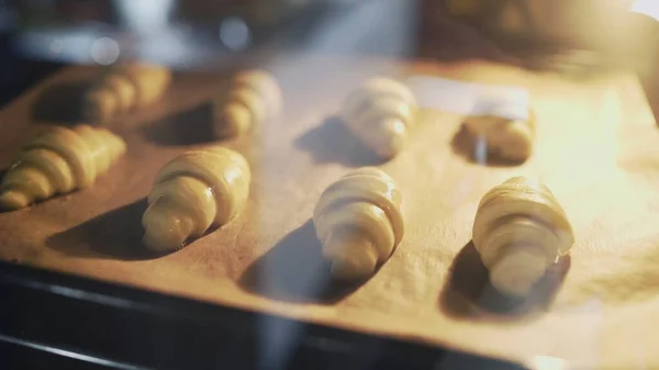 Time-lapse video of croissants baking in oven — Stock Photo, Image