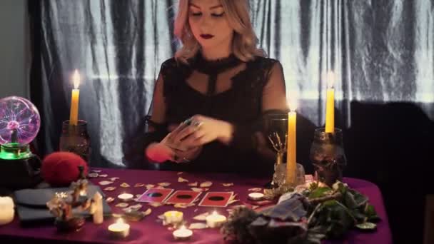 Tarocchi Seduta Magica Nera Profezia Futura Rituale Mistico Oracolo Medio Psico Esoterico Halloween Paranormale — Video Stock