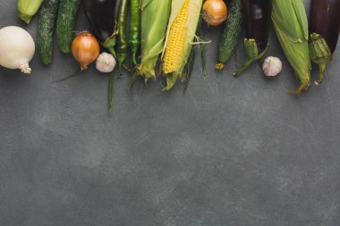 Gri arka plan üzerinde taze sebze kenarlığını