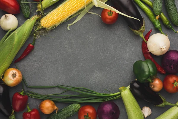 Cadre de légumes frais sur fond gris avec espace de copie — Photo